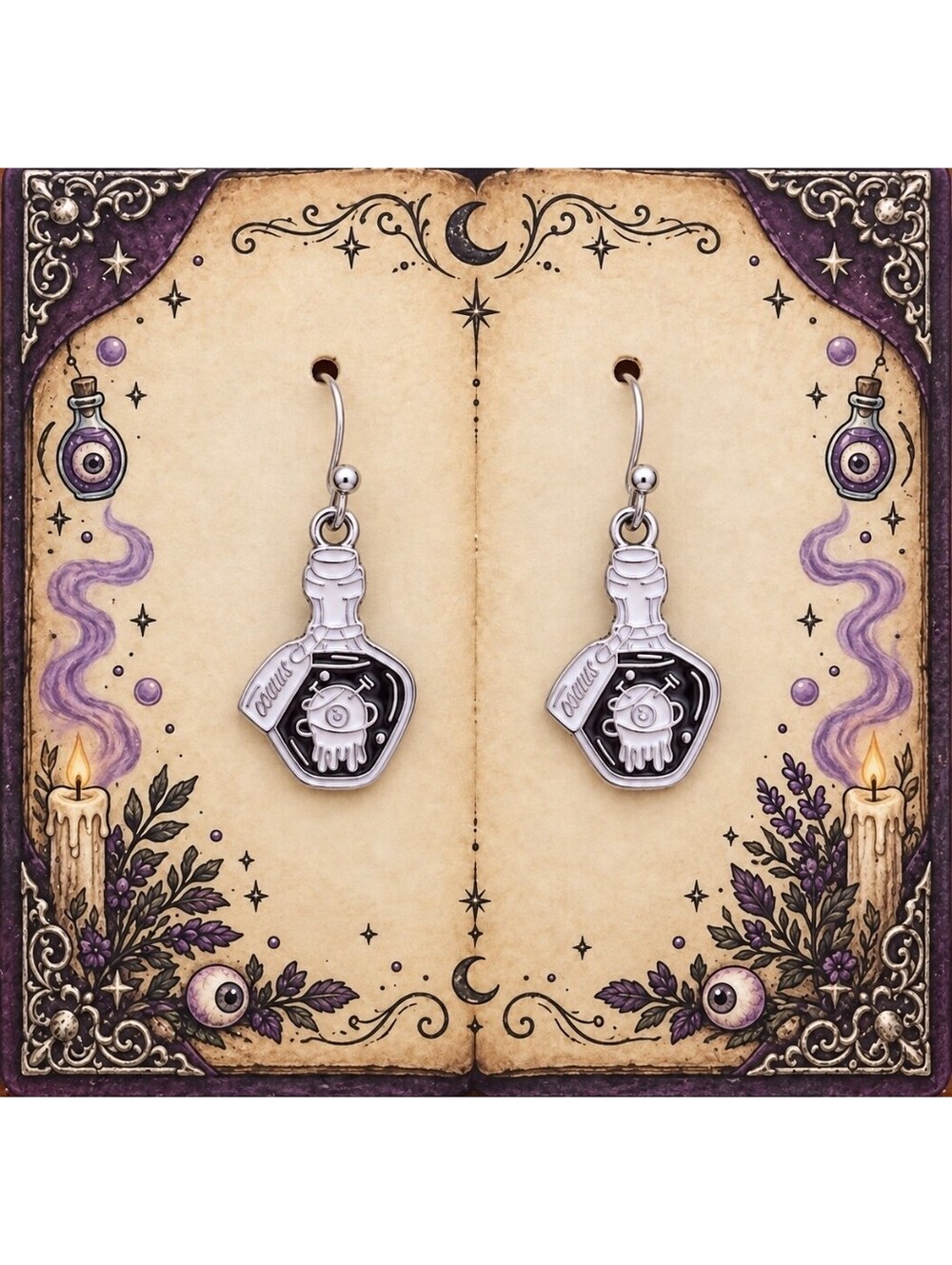 Spooky Witch Spell Book Eyeball Halloween Earrings